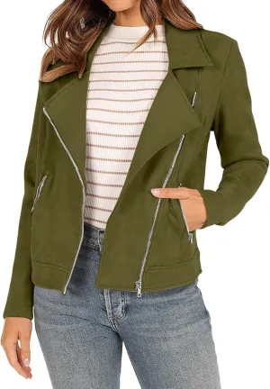2023 Womens Trendy Coats Fall Biker Moto Jacket Fashion Long Sleeve Zipper Short Casual Coat Streetwear Cropped Outwear