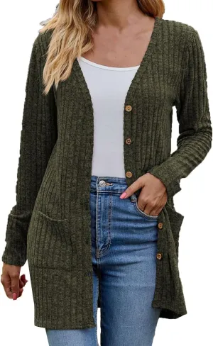 2024 Fall Cardigan Sweaters for Women Fashion Open Front Cardigan Coat Casual Solid Knit Outerwear with Pockets