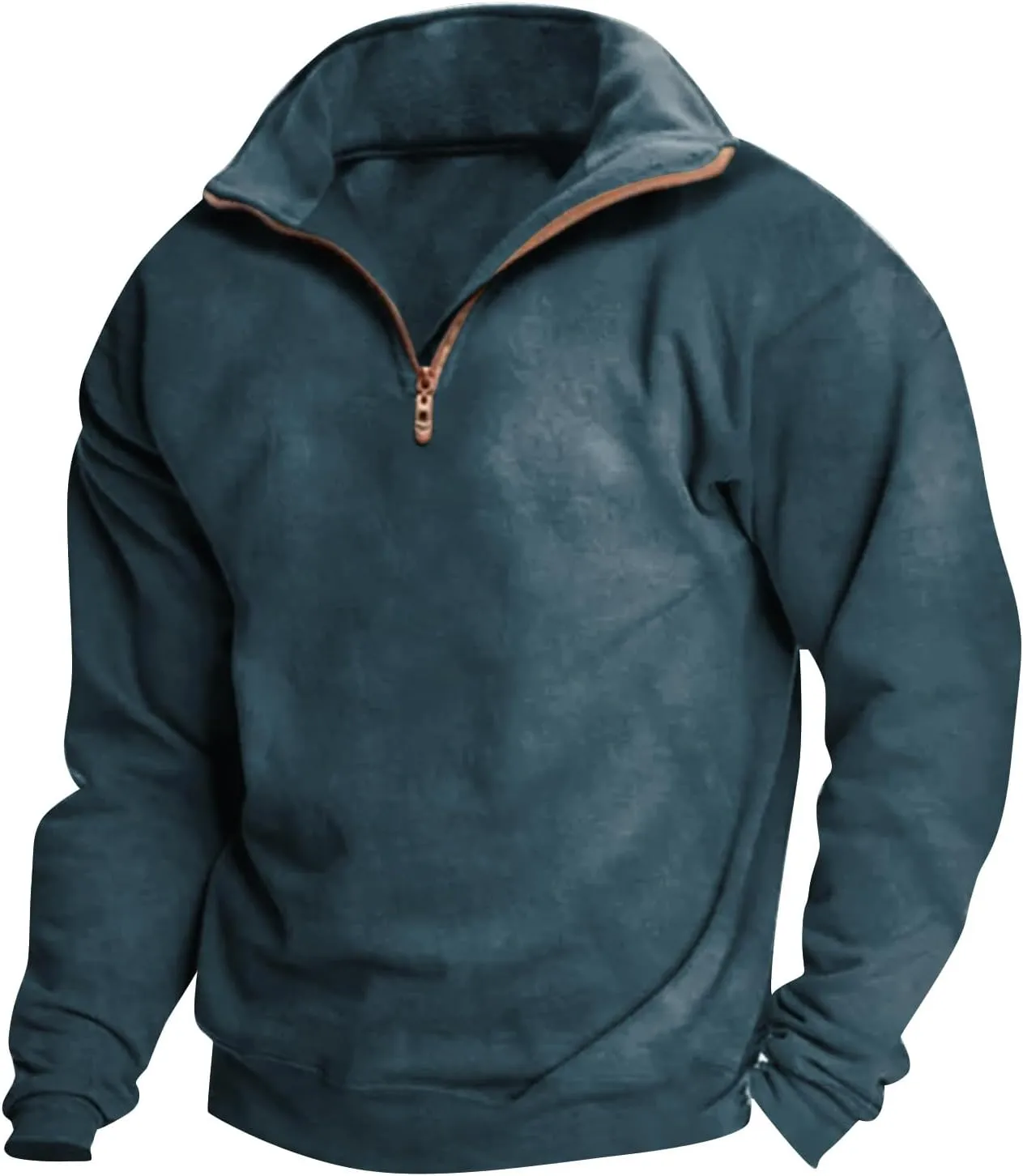 2024 Men's 3/4 Zip Pullover Long Sleeved Fashion Slim Fit Top High Collar Cotton Sweatshirt Lightweight Workout Shirt