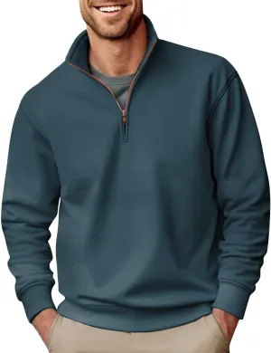 2024 Men's 3/4 Zip Pullover Long Sleeved Fashion Slim Fit Top High Collar Cotton Sweatshirt Lightweight Workout Shirt