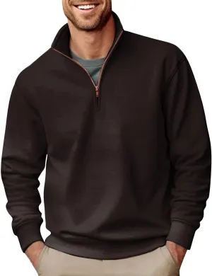 2024 Men's Quarter-Zip Pullover Long Sleeved Fashion Slim Fit Top High Collar Sweatshirt Lightweight Workout Shirt