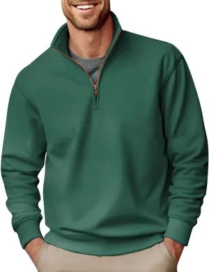 2024 Men's Quarter-Zip Pullover Long Sleeved Fashion Slim Fit Top High Collar Sweatshirt Lightweight Workout Shirt