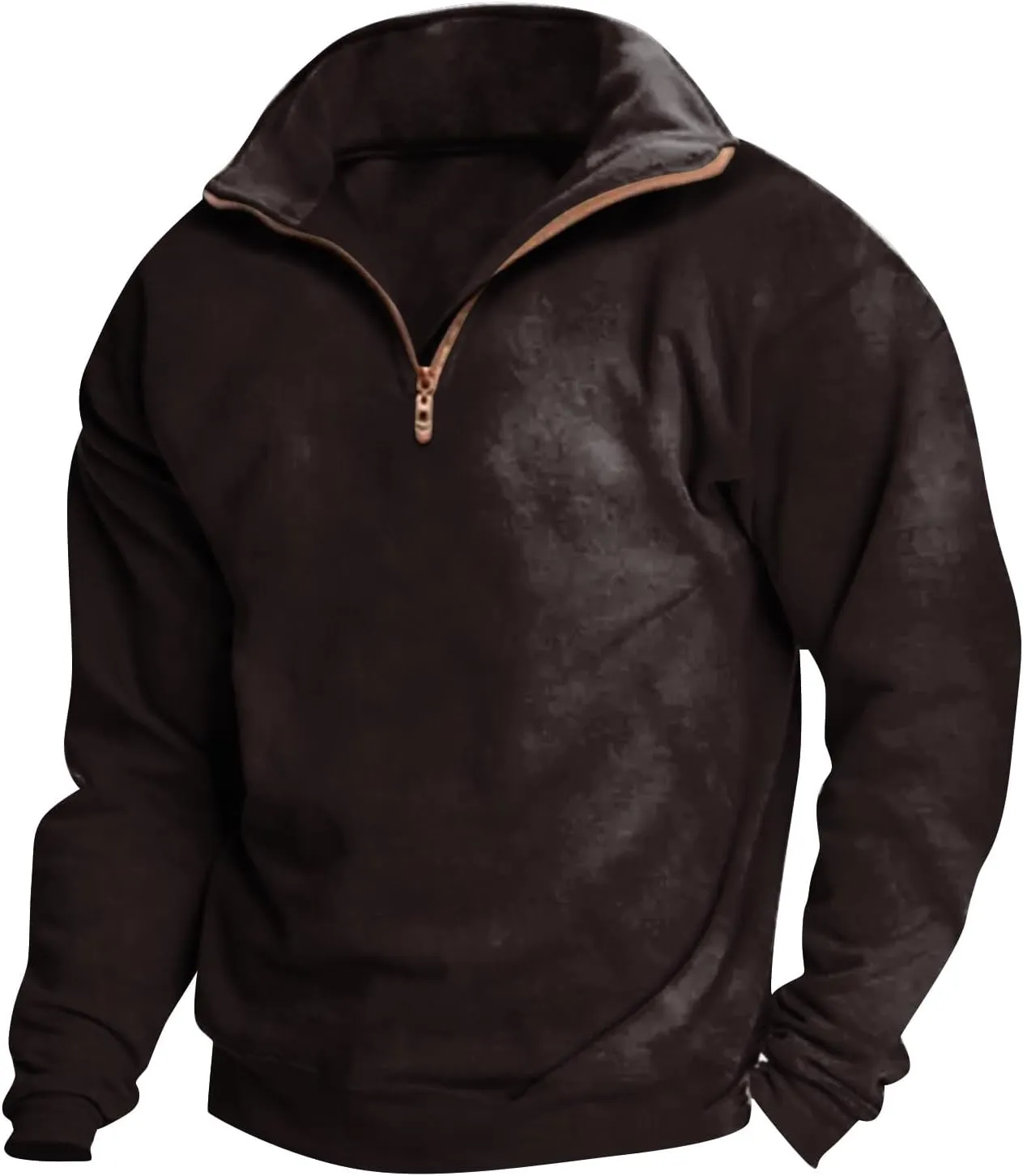 2024 Men's Quarter-Zip Pullover Long Sleeved Fashion Slim Fit Top High Collar Sweatshirt Lightweight Workout Shirt