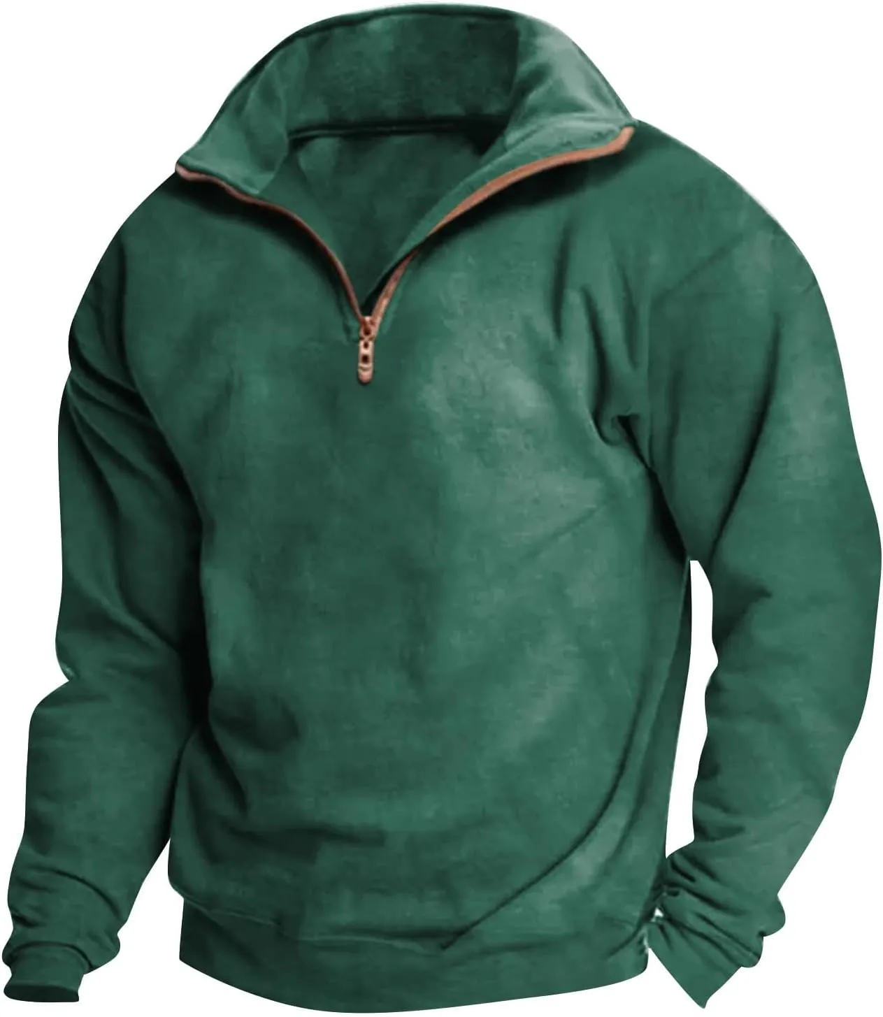 2024 Men's Quarter-Zip Pullover Long Sleeved Fashion Slim Fit Top High Collar Sweatshirt Lightweight Workout Shirt