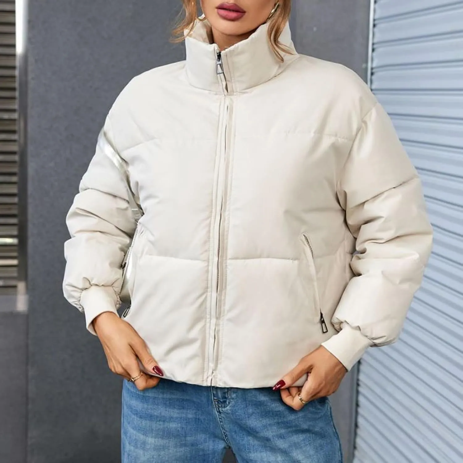 2024 Winter Warm Jackets For Women Oversized Long Sleeve Bomber Puffer Jackets Fashion Stand Collar Quilted Down Coat