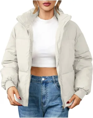 2024 Winter Warm Jackets For Women Oversized Long Sleeve Bomber Puffer Jackets Fashion Stand Collar Quilted Down Coat