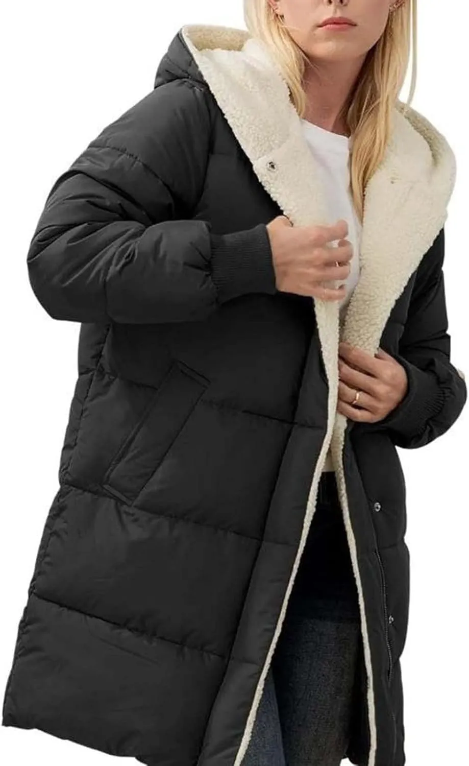 2024 Women's Winter Puffer Coat Thickened Down Jacket Warm Long Down Hood Fleece Lined Long Hooded Puffer Jacket