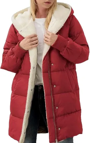 2024 Women's Winter Puffer Coat Thickened Down Jacket Warm Long Down Hood Fleece Lined Long Hooded Puffer Jacket