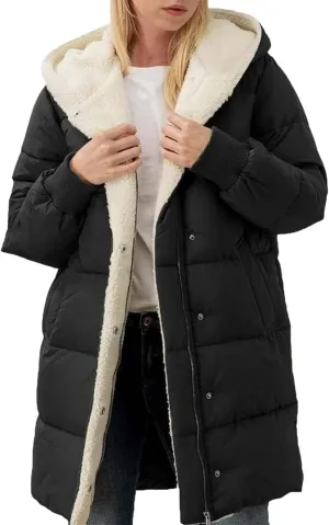 2024 Women's Winter Puffer Coat Thickened Down Jacket Warm Long Down Hood Fleece Lined Long Hooded Puffer Jacket