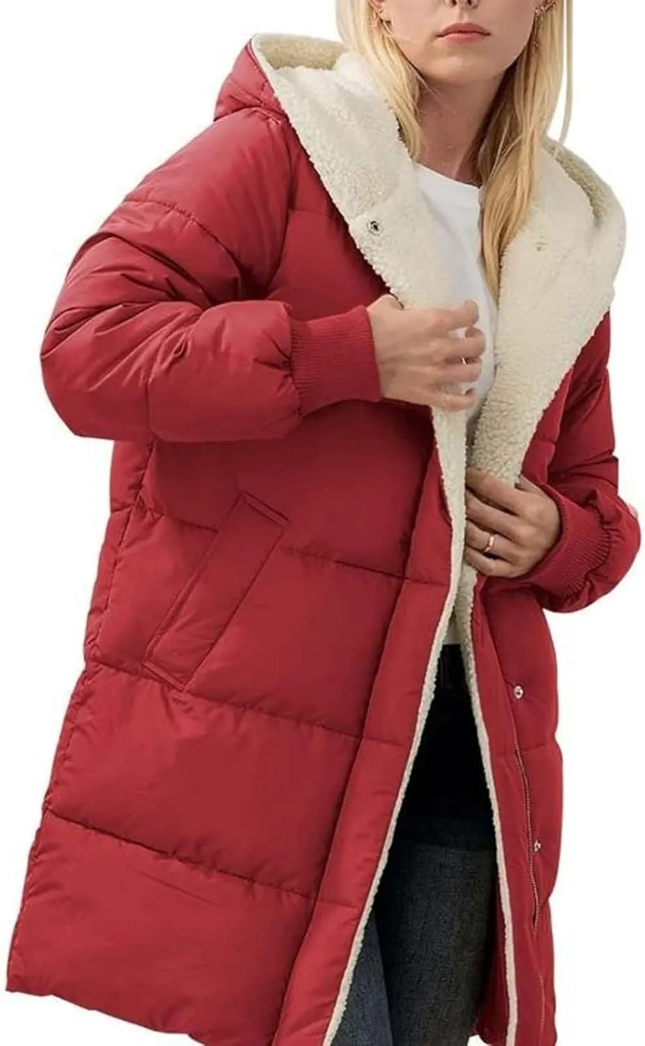 2024 Women's Winter Puffer Coat Thickened Down Jacket Warm Long Down Hood Fleece Lined Long Hooded Puffer Jacket