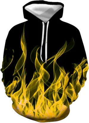3D Flame Print Hoodies for Men Women Long Sleeves Casual Shirt Hooded Pullover Loose Tops with Pockets