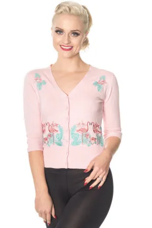 50's Vintage Tropical Paradise Pink Flamingo Cardigan in Pink