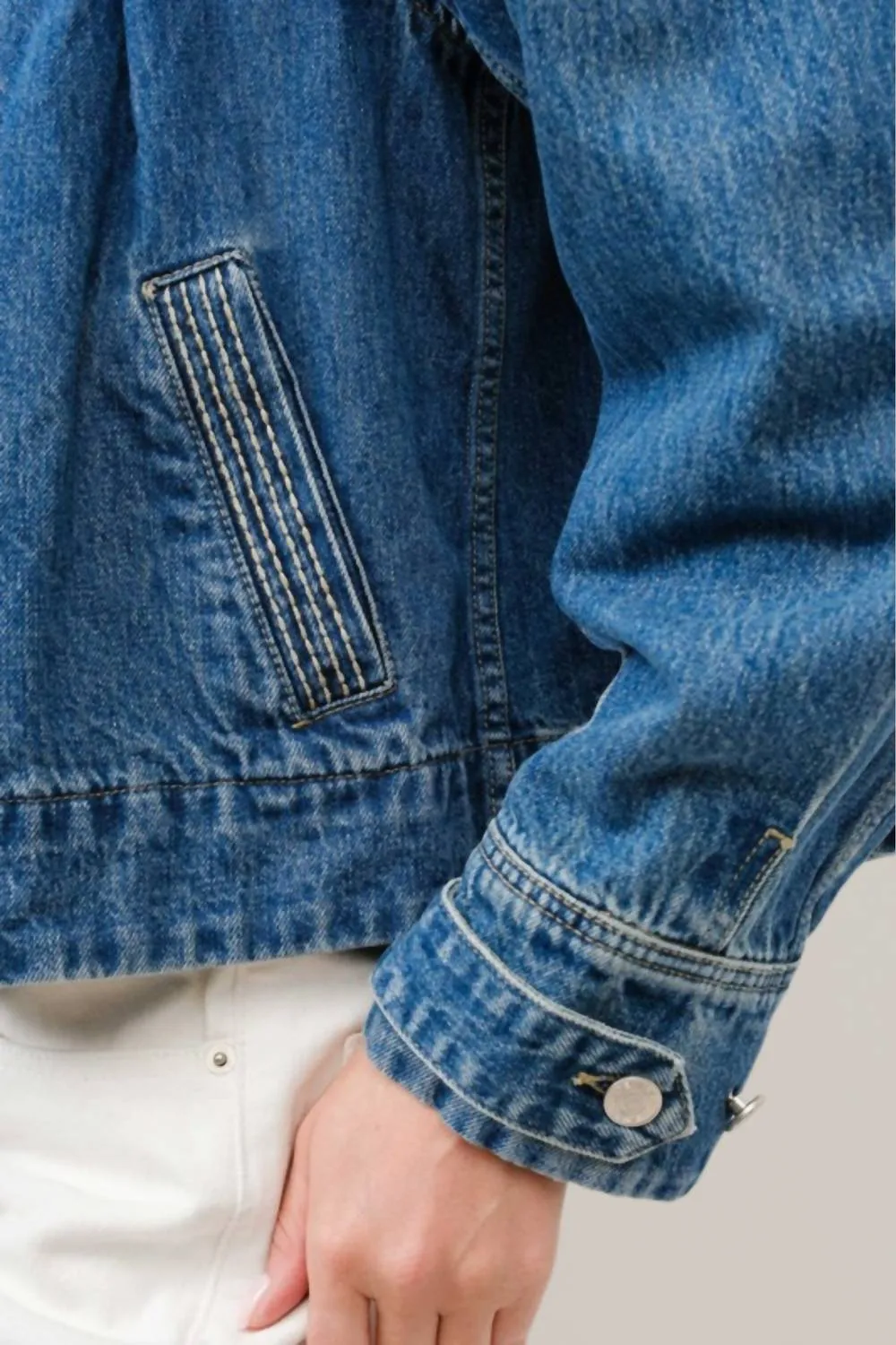Aaron & Amber - Pleated Denim Jacket with stitch detail