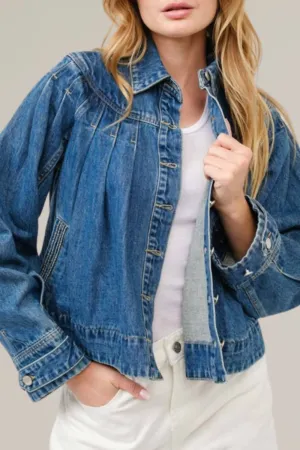 Aaron & Amber - Pleated Denim Jacket with stitch detail