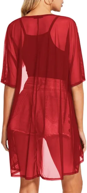 BelleLovin Sheer Cardigans for Women Half Sleeve Open Front Mesh Kimono Coverups