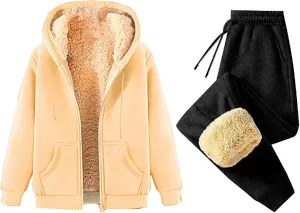 Binmer Mens 2 Piece Sweatsuit Set Sherpa Lined Fleece Jogger Outfit Hoodie & Sweatpants Set Warm Winter Tracksuit Unisex