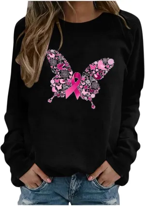 Breast Cancer Awareness Sweatshirt for Women Pink Ribbon Crewneck Long Sleeve Loose Tops Fall Trendy Pullover Clothes