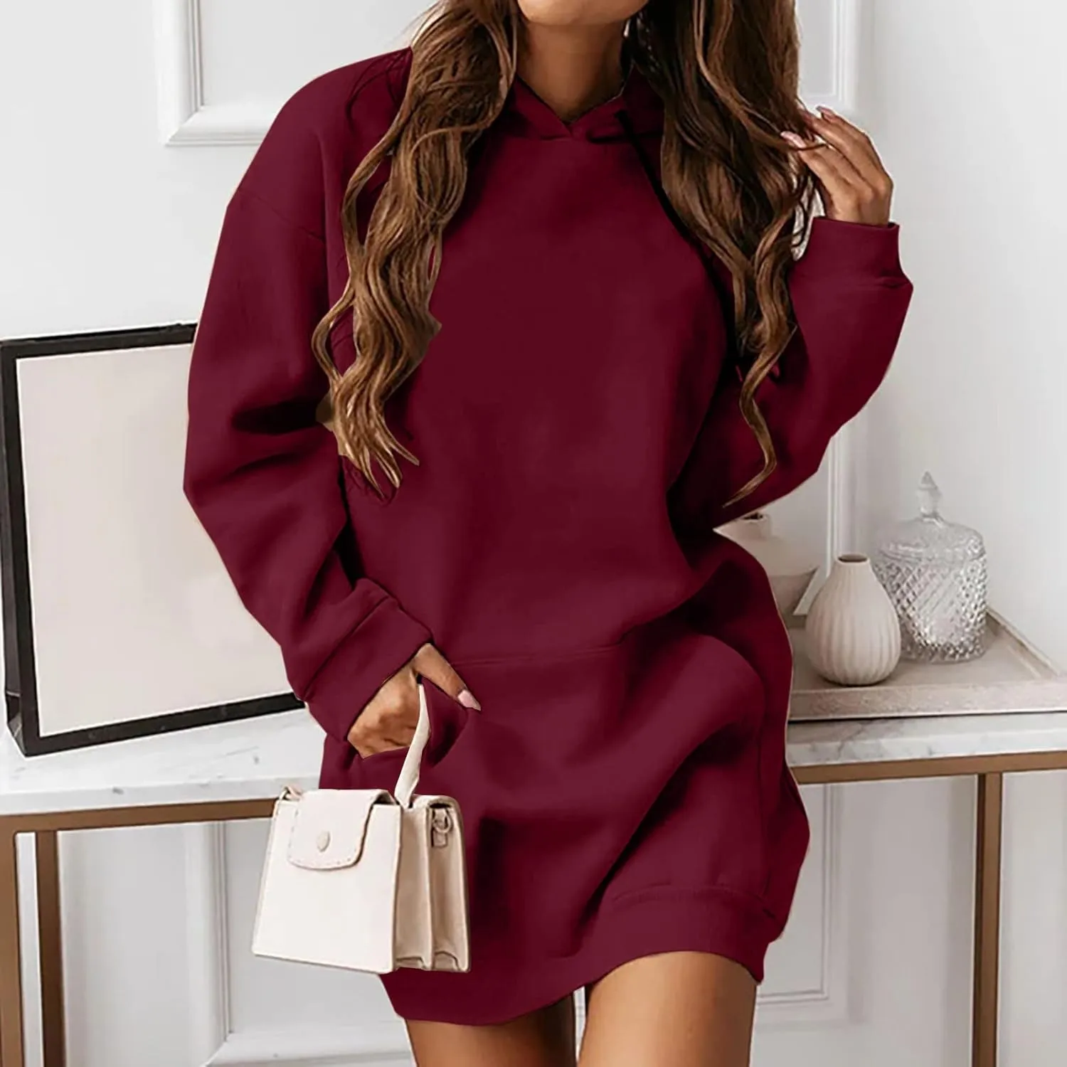 BZGTZT Women's Oversized Hoodie Extra Long Hooded Tunic Sweatshirt With Kangaroo Pockets Pullover Long Sleeve Drawstring Coat