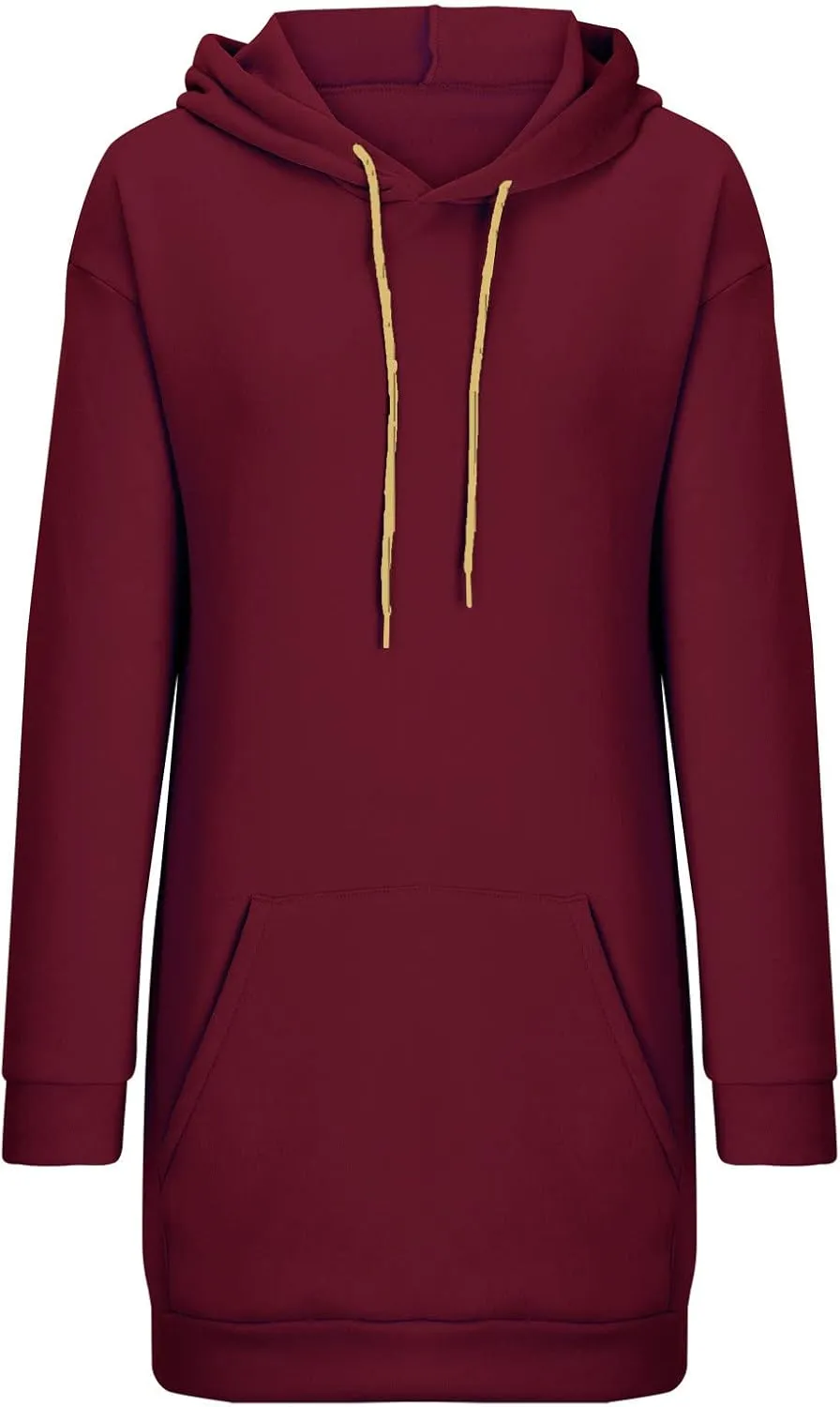 BZGTZT Women's Oversized Hoodie Extra Long Hooded Tunic Sweatshirt With Kangaroo Pockets Pullover Long Sleeve Drawstring Coat