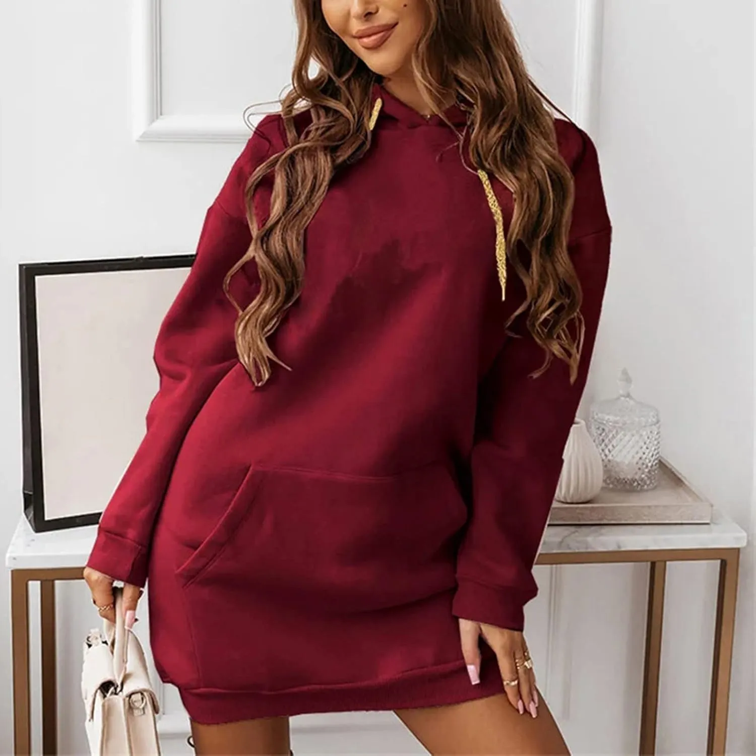 BZGTZT Women's Oversized Hoodie Extra Long Hooded Tunic Sweatshirt With Kangaroo Pockets Pullover Long Sleeve Drawstring Coat