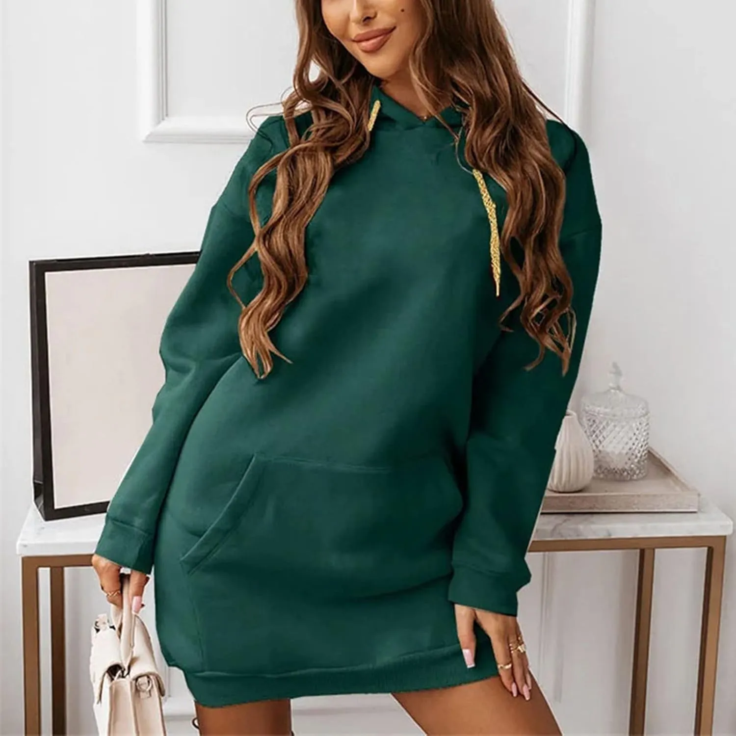 BZGTZT Women's Oversized Hoodie Extra Long Hooded Tunic Sweatshirt With Kangaroo Pockets Pullover Long Sleeve Drawstring Coat