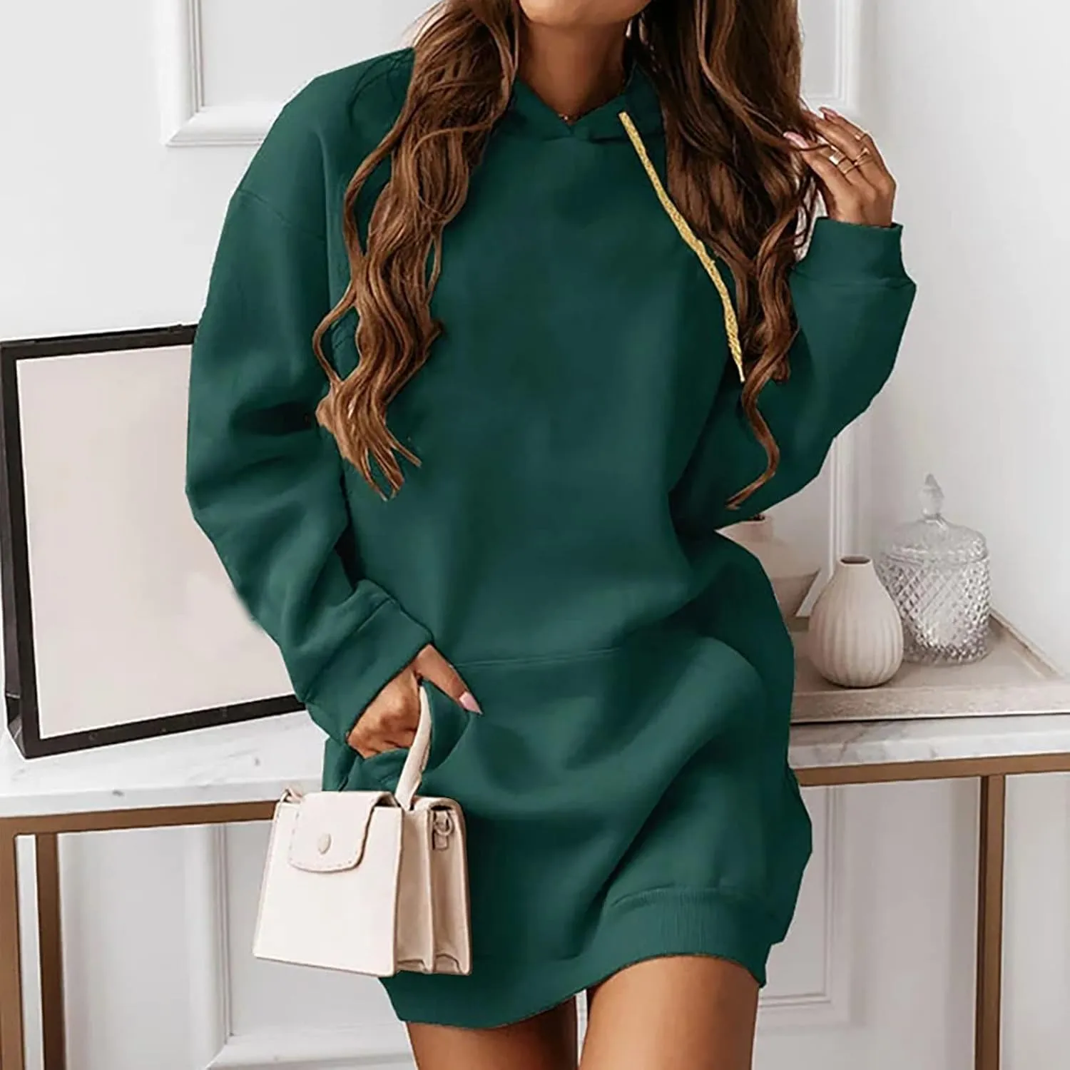 BZGTZT Women's Oversized Hoodie Extra Long Hooded Tunic Sweatshirt With Kangaroo Pockets Pullover Long Sleeve Drawstring Coat