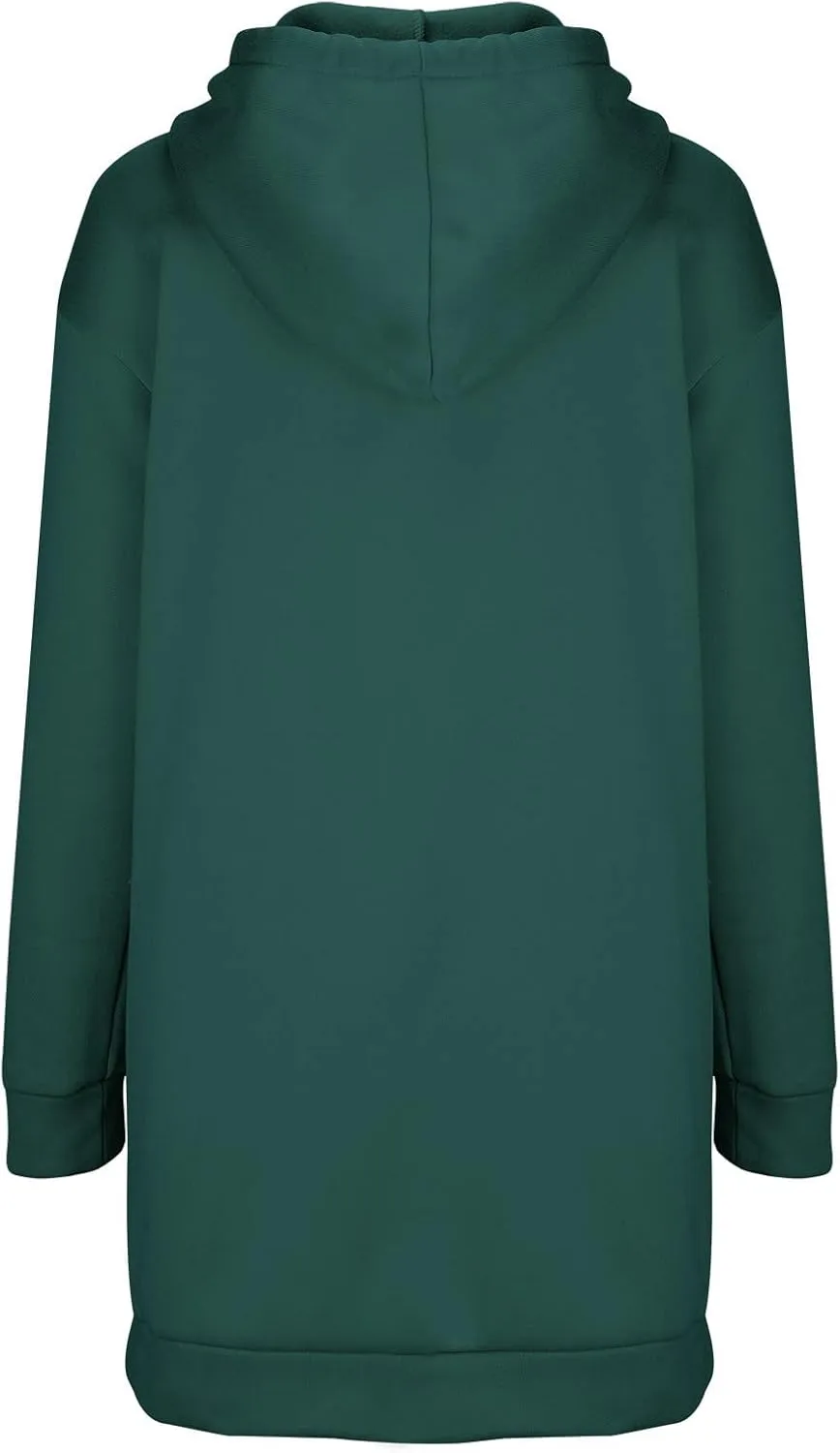 BZGTZT Women's Oversized Hoodie Extra Long Hooded Tunic Sweatshirt With Kangaroo Pockets Pullover Long Sleeve Drawstring Coat