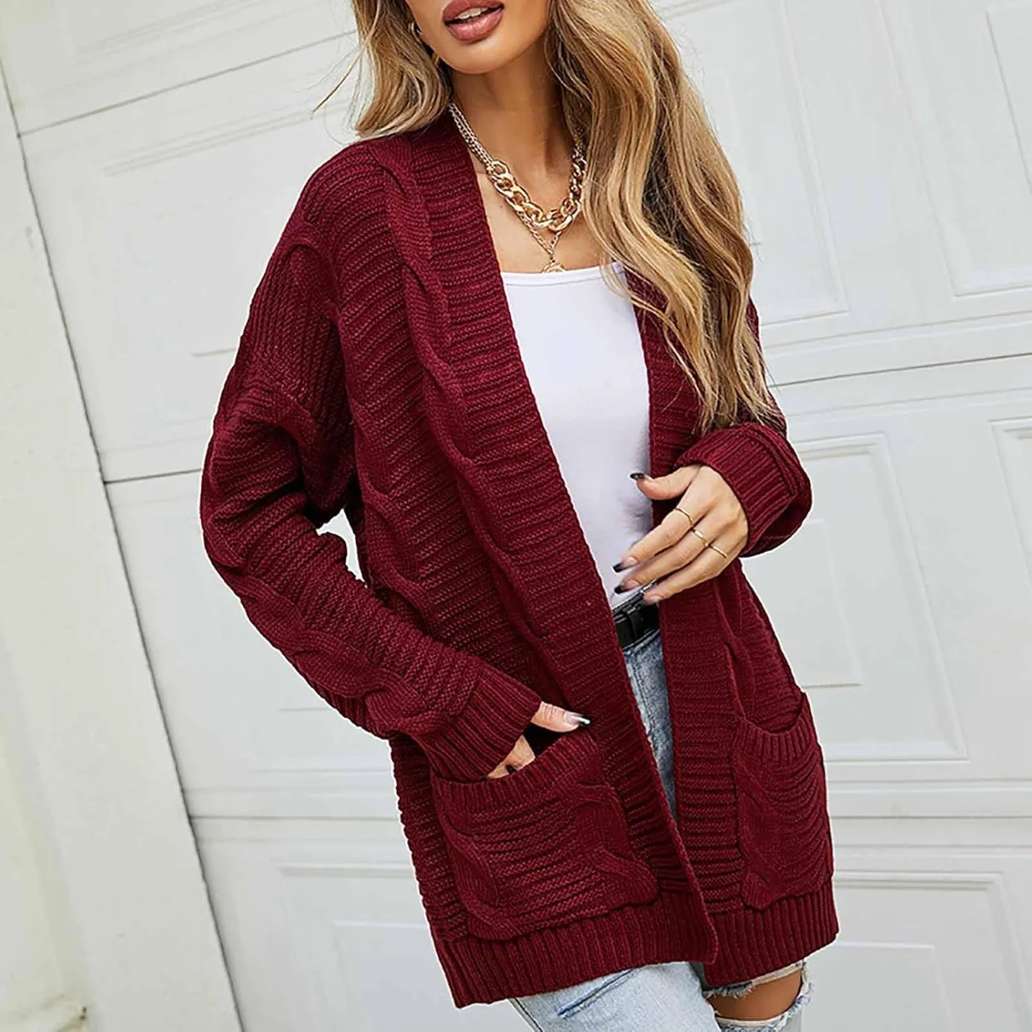 Cable Knit Cardigan Women Trendy Oversized Chunky Cardigan Sweaters Long Sleeve Open Front Cardigan with Pockets