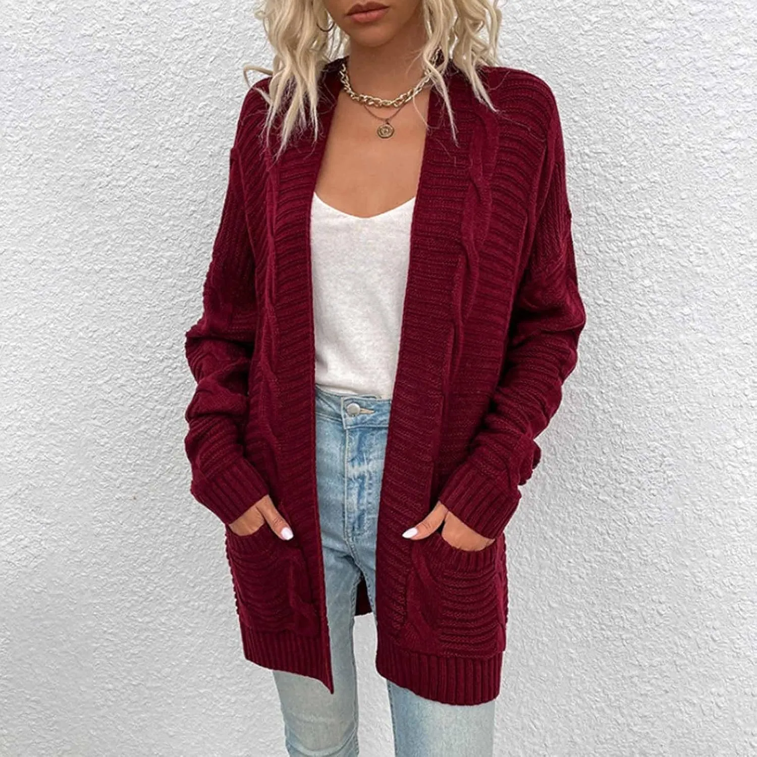 Cable Knit Cardigan Women Trendy Oversized Chunky Cardigan Sweaters Long Sleeve Open Front Cardigan with Pockets