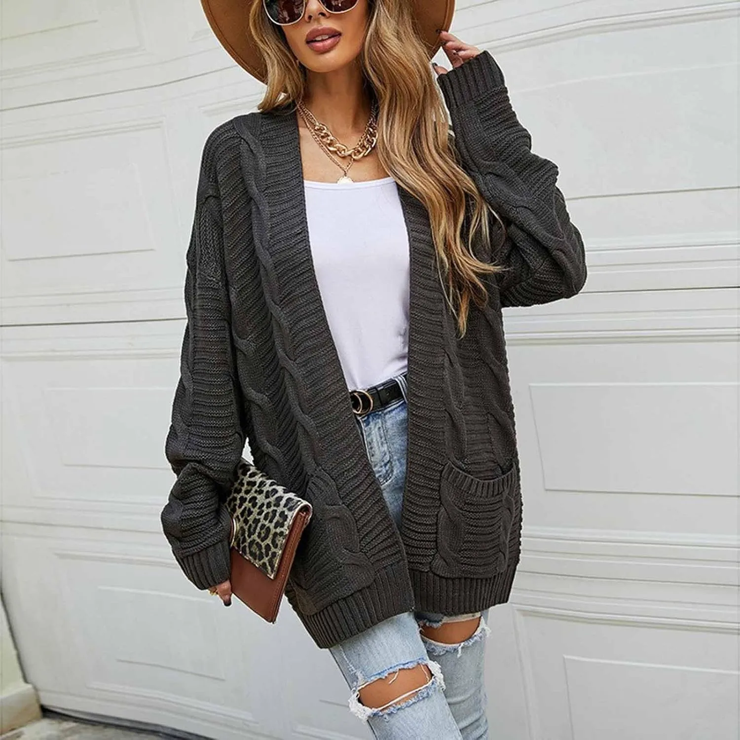 Cable Knit Cardigan Women Trendy Oversized Chunky Cardigan Sweaters Long Sleeve Open Front Cardigan with Pockets