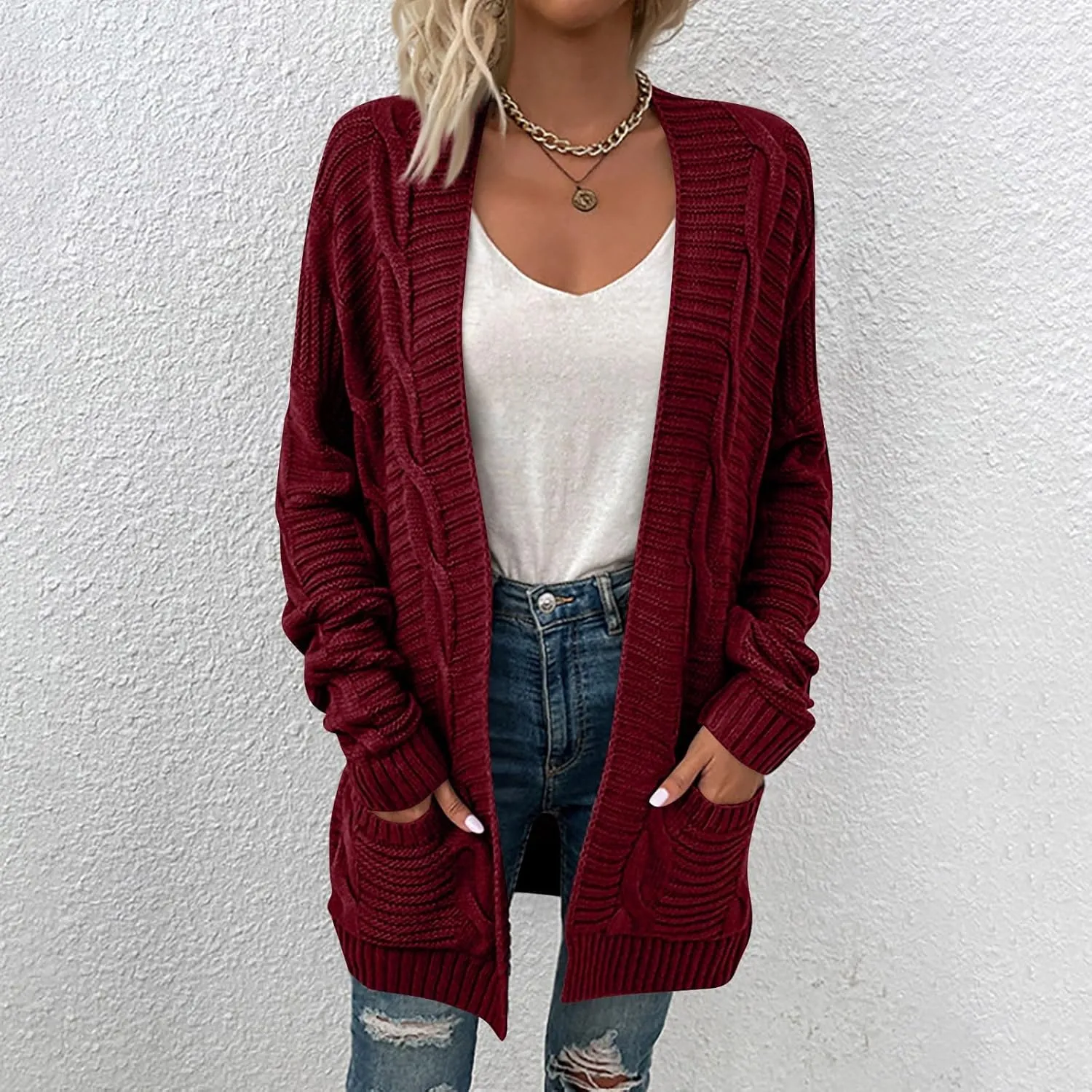 Cable Knit Cardigan Women Trendy Oversized Chunky Cardigan Sweaters Long Sleeve Open Front Cardigan with Pockets