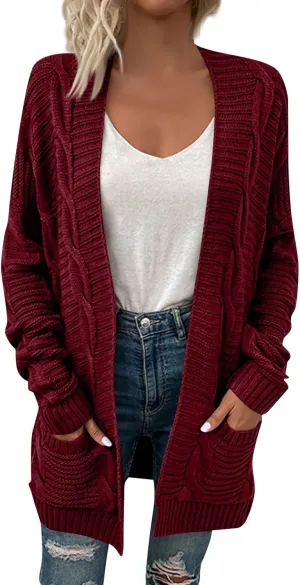 Cable Knit Cardigan Women Trendy Oversized Chunky Cardigan Sweaters Long Sleeve Open Front Cardigan with Pockets