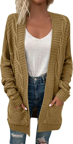 Cable Knit Cardigan Women Trendy Oversized Chunky Cardigan Sweaters Long Sleeve Open Front Cardigan with Pockets