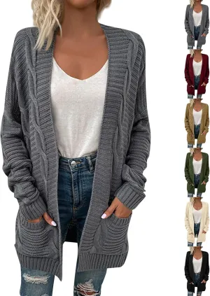 Cable Knit Cardigan Women Trendy Oversized Chunky Cardigan Sweaters Long Sleeve Open Front Cardigan with Pockets
