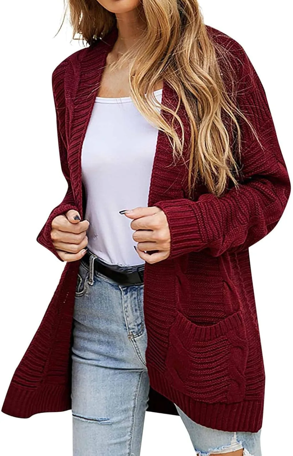 Cable Knit Cardigan Women Trendy Oversized Chunky Cardigan Sweaters Long Sleeve Open Front Cardigan with Pockets