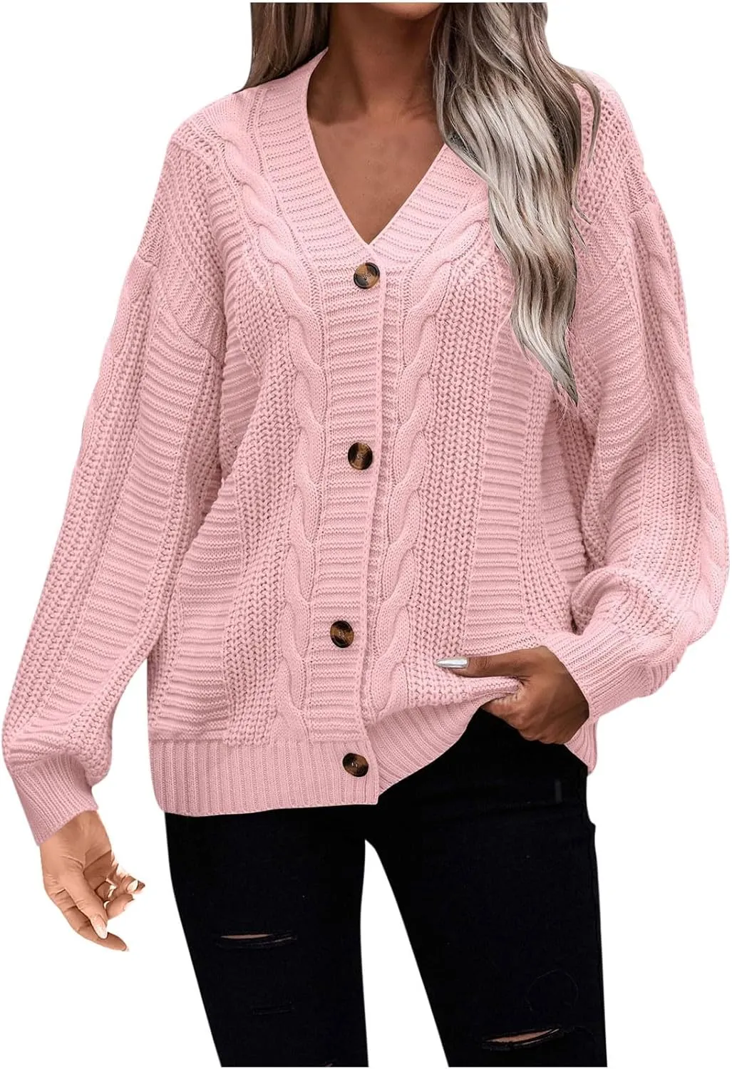 Cable Knit Sweaters for Women 2023 Long Sleeve Button Down Open Front Cardigans Slouchy Loose Casual Fall Clothes