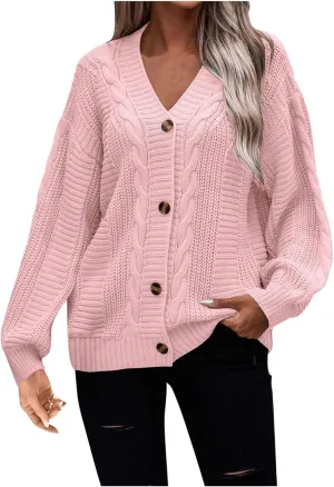 Cable Knit Sweaters for Women 2023 Long Sleeve Button Down Open Front Cardigans Slouchy Loose Casual Fall Clothes