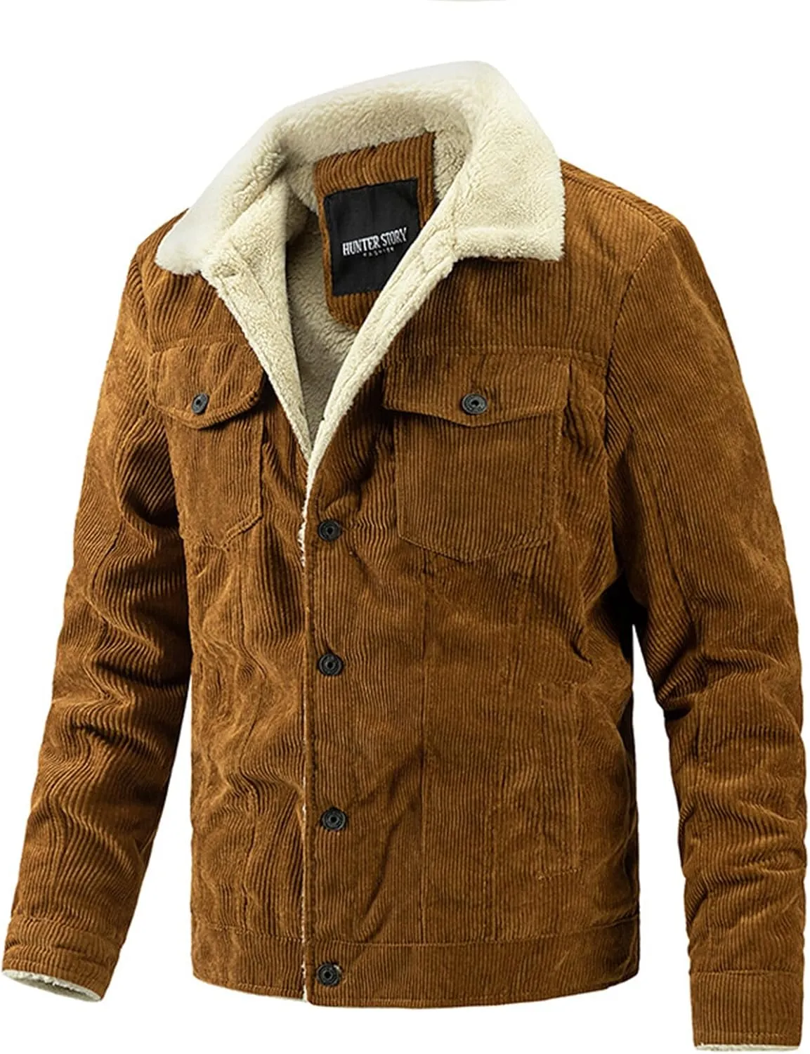 Canbebig Men's Corduroy Sherpa Trucker Jacket Western Jackets Winter Fleece Lined Fur Collar Warm Cowboy Coat with Pockets