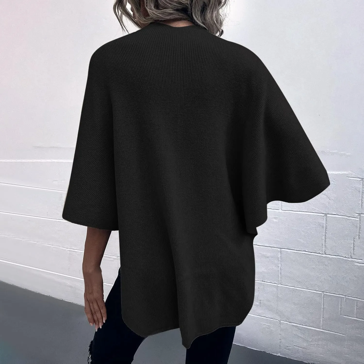 Cardigan for Women Winter Cloak Shawl Wraps Faux Fur Pompoms Irregular Hem Cape Warm Open Front Knit Sweater Shawls