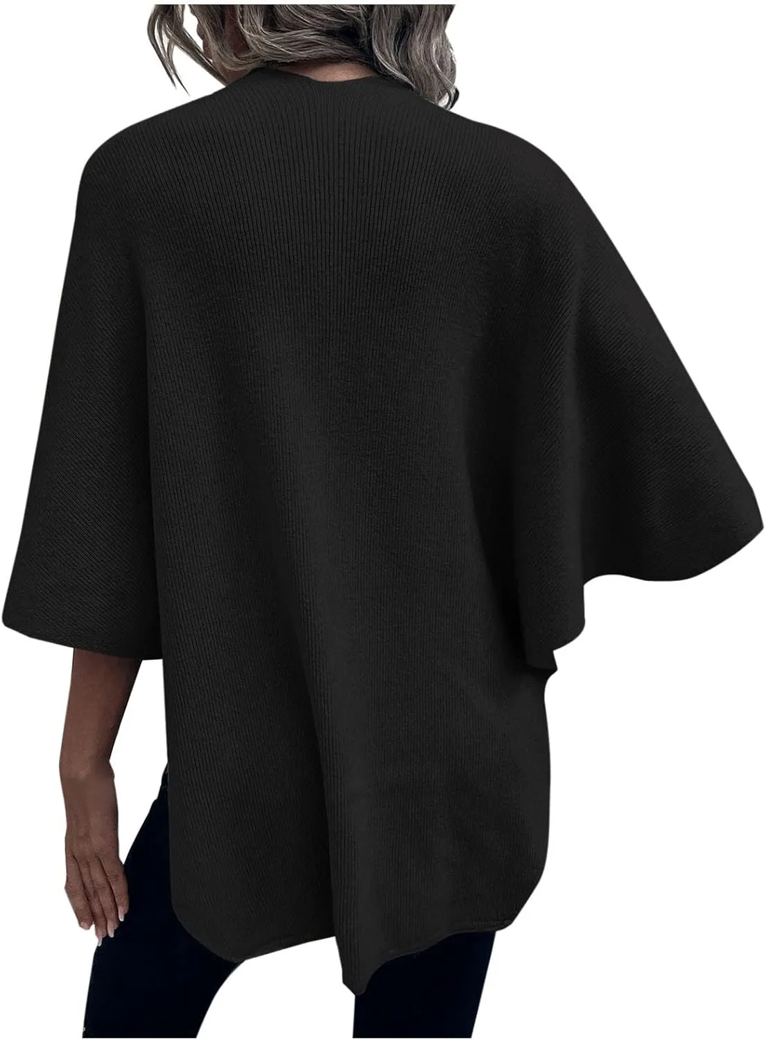 Cardigan for Women Winter Cloak Shawl Wraps Faux Fur Pompoms Irregular Hem Cape Warm Open Front Knit Sweater Shawls