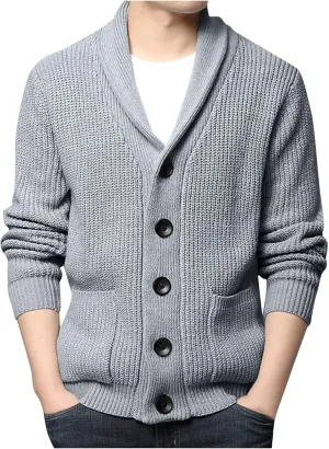 Cardigan Sweater Tops for Men, Button Down Long Sleeve Knitted Loose Fit Top Fall Retro Big and Tall Sportswear