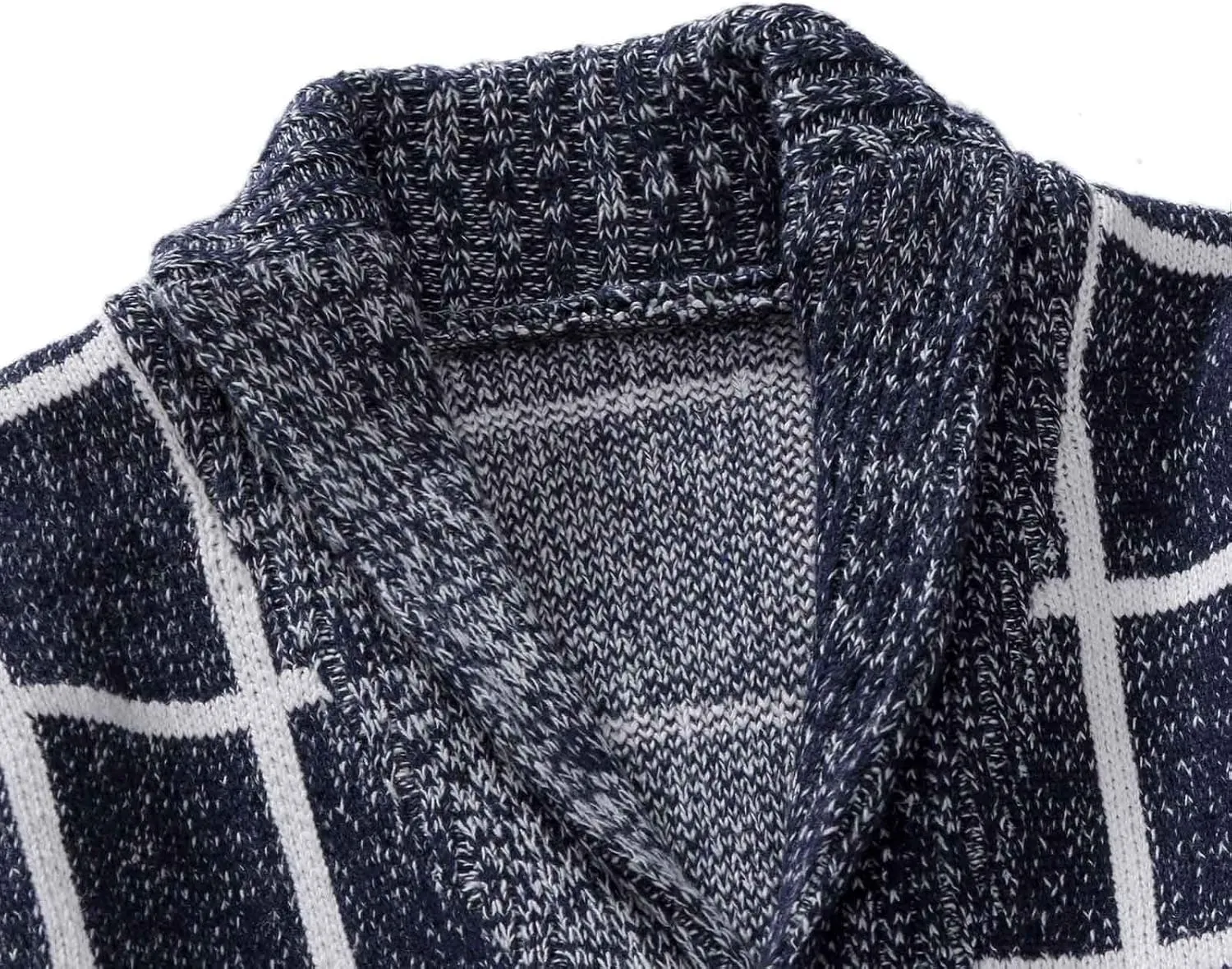 Cardigan Sweaters for Men Plaid Button Down Sweater Ruffle Shawl Collar Cardigan Vintage Open Front Sweater