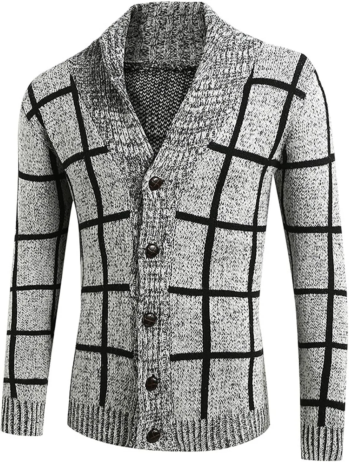Cardigan Sweaters for Men Plaid Button Down Sweater Ruffle Shawl Collar Cardigan Vintage Open Front Sweater