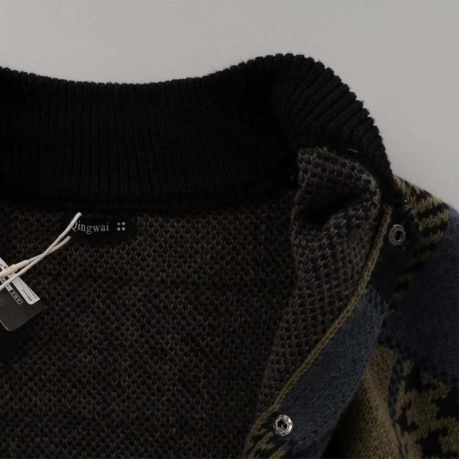 Cardigan Sweaters for Men Plaid Button Down Sweater Ruffle Shawl Collar Cardigan Vintage Open Front Sweater