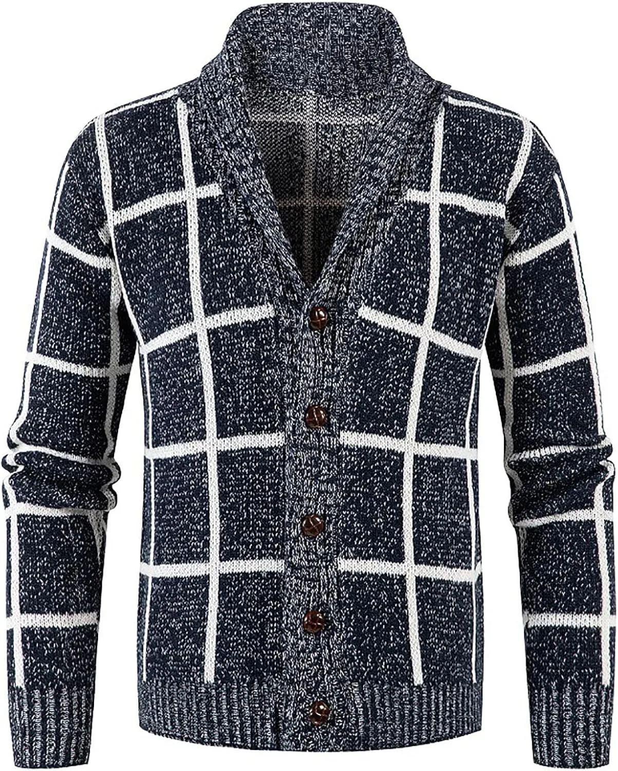 Cardigan Sweaters for Men Plaid Button Down Sweater Ruffle Shawl Collar Cardigan Vintage Open Front Sweater