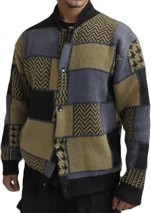 Cardigan Sweaters for Men Plaid Button Down Sweater Ruffle Shawl Collar Cardigan Vintage Open Front Sweater