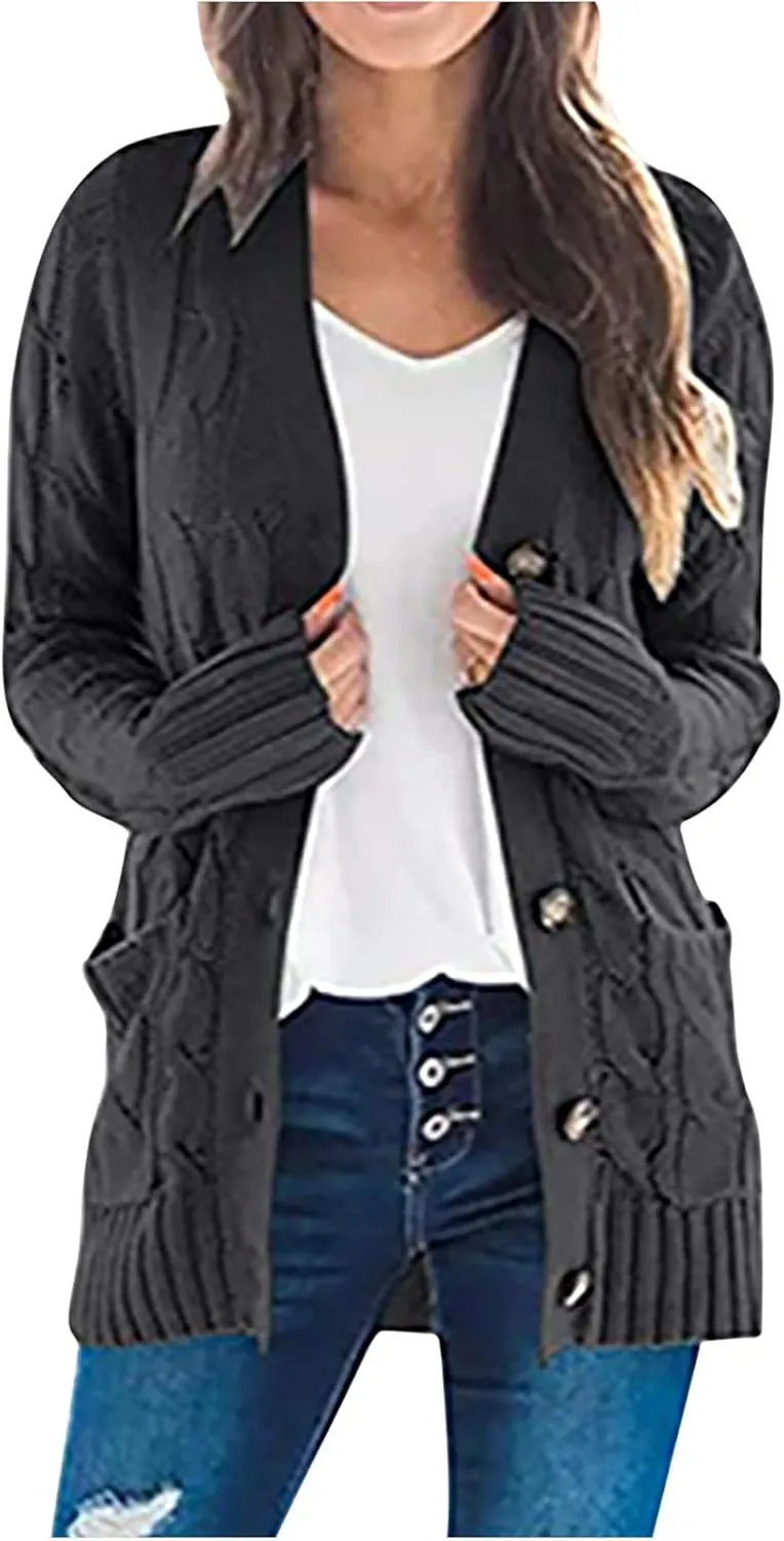 Cardigan Sweaters for Women Button Long Sleeve Cable Knit Sweater Loose Open Front Casual Fall Fashion Cardigans