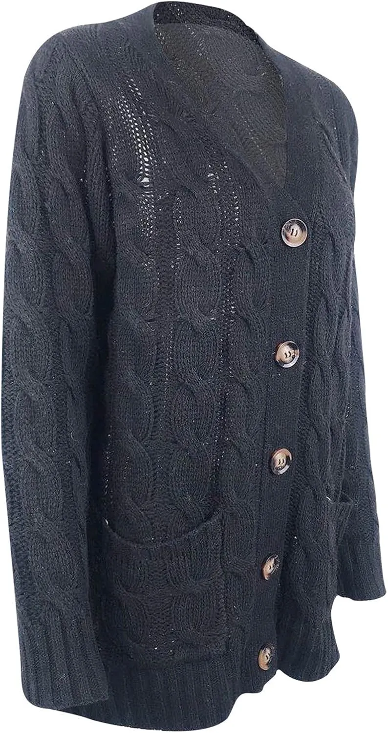 Cardigan Sweaters for Women Button Long Sleeve Cable Knit Sweater Loose Open Front Casual Fall Fashion Cardigans
