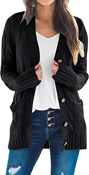 Cardigan Sweaters for Women Button Long Sleeve Cable Knit Sweater Loose Open Front Casual Fall Fashion Cardigans