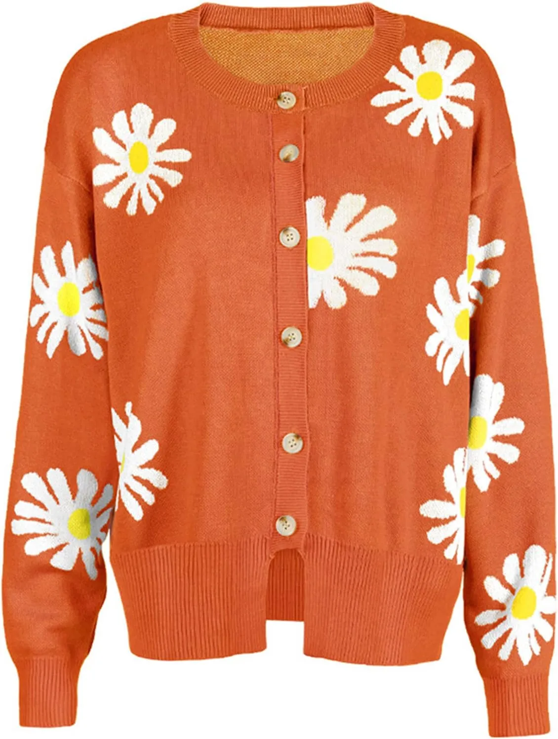Cardigan Sweaters for Women Crew Neck Button Long Sleeve Cardigansopen Front Ruffle Loose Fall Outfits Clothes